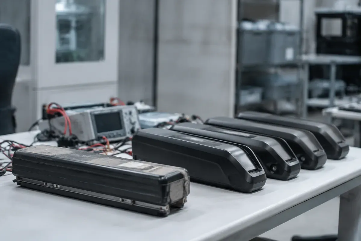 Aged and new battery packs staged together for comparative capacity testing