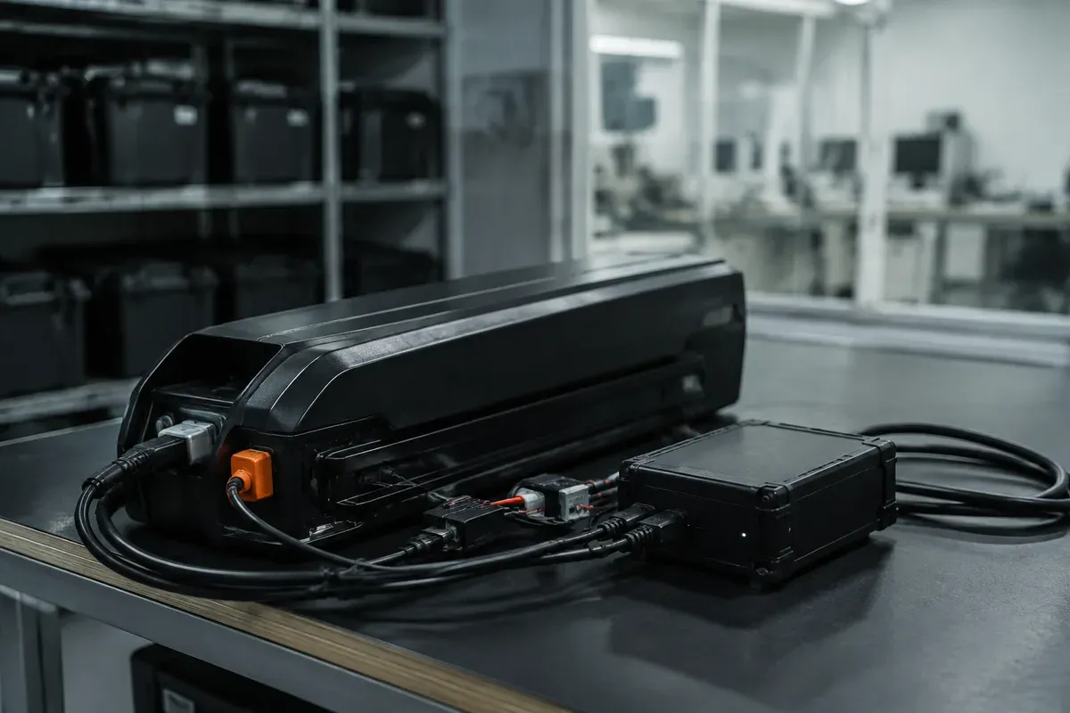 Battery pack connected to a multi-channel data logger during testing