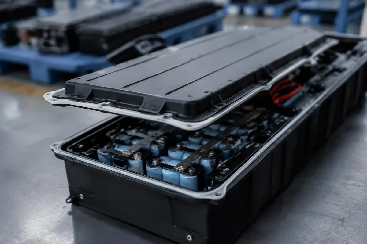 Sealed battery pack enclosure with gasket visible before final assembly
