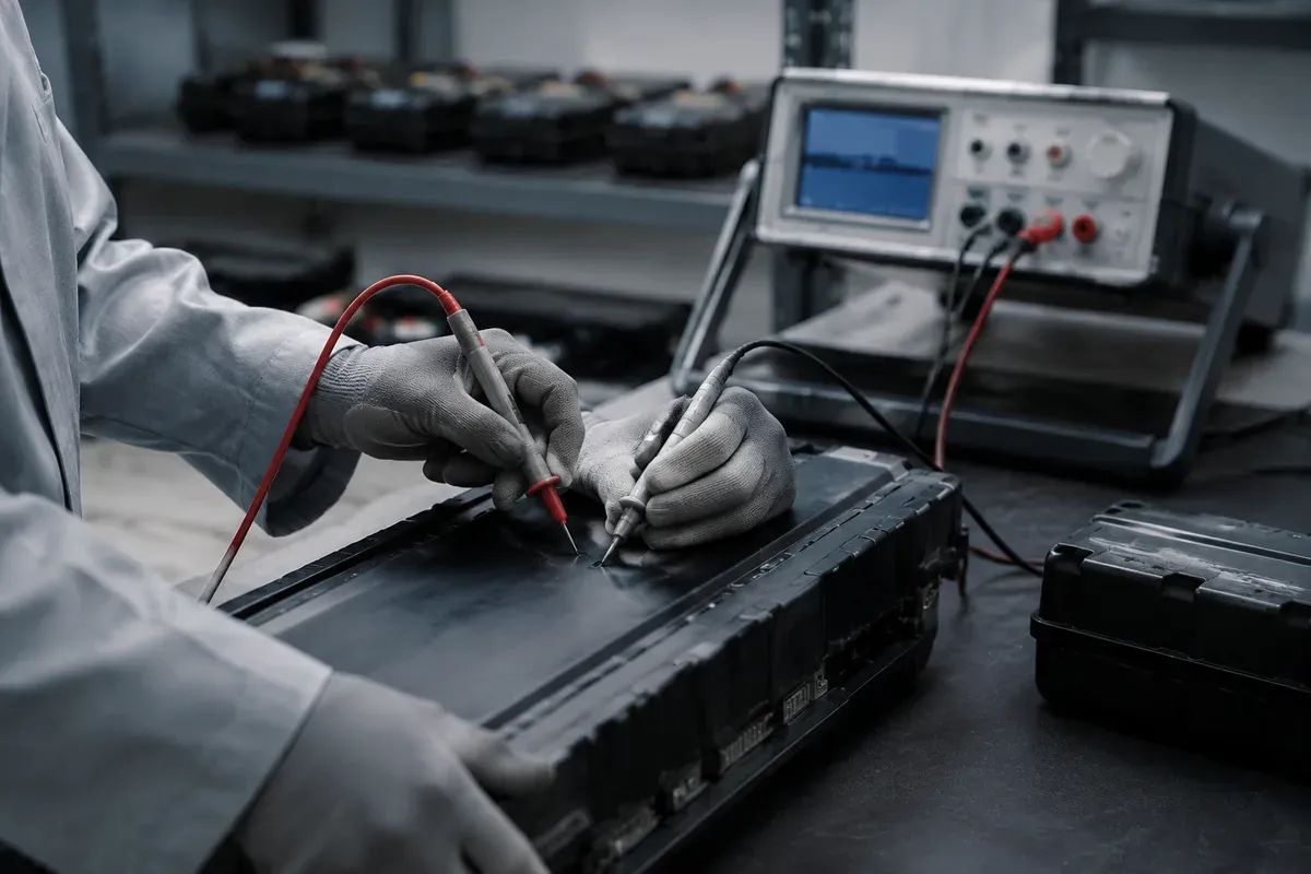 Electrical safety testing of a battery pack with measurement instruments in a laboratory