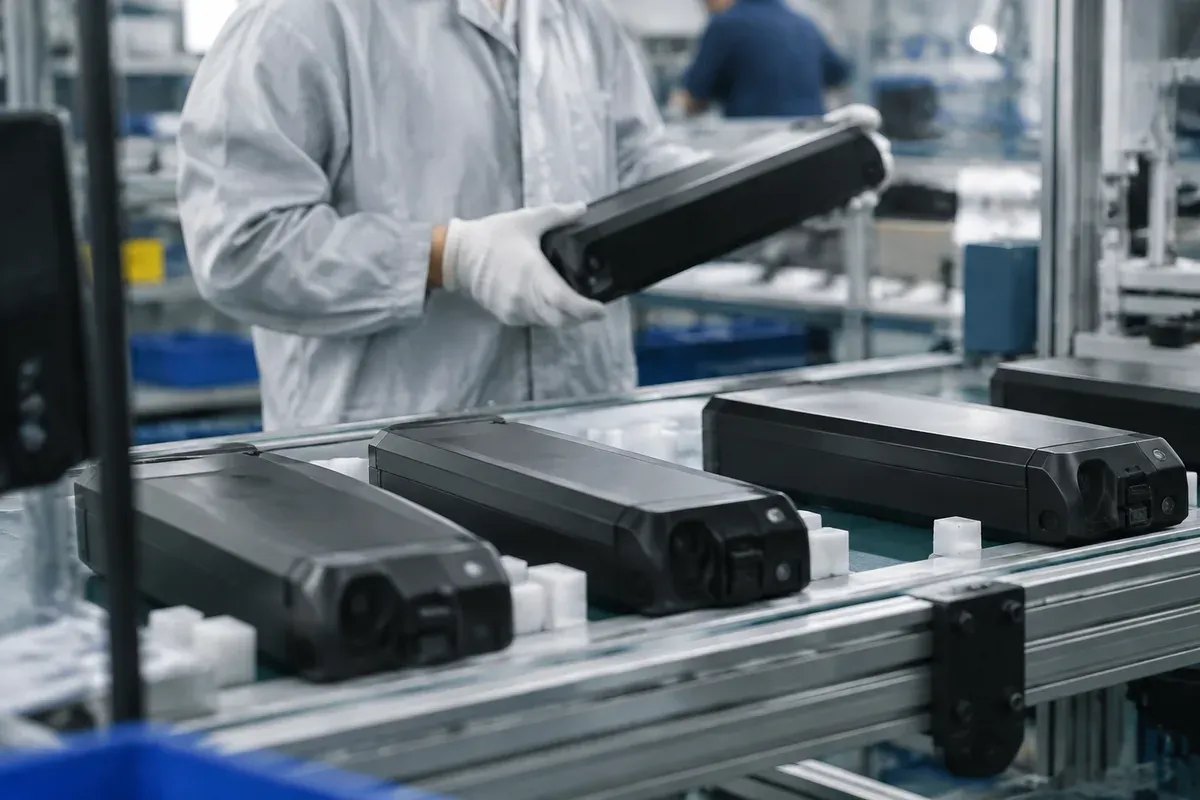 Production line inspection of finished battery packs on an assembly floor