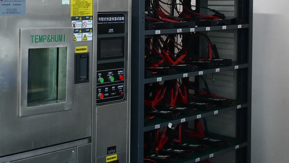 Battery packs connected to an aging and temperature humidity test chamber