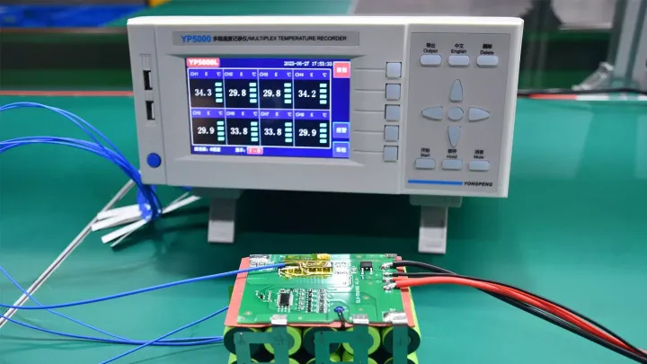 BMS board connected to a multiplex temperature recorder during validation